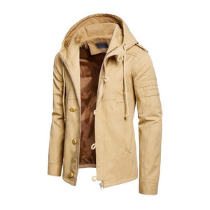 Men's Casual Washed Cotton Patchwork Hooded Slim Fit Cargo Jacket