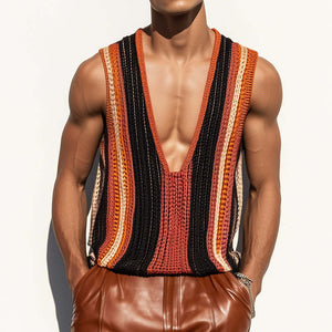 Men's Retro Casual Knit Striped Tank Top