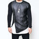Men's Leather Stitching Zip-up Round Neck Long-sleeved T-shirt (Internal T-shirt Not Included)