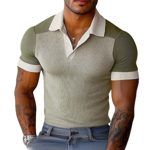 Men's Summer Comfortable Elastic Colorblock Polo Shirt