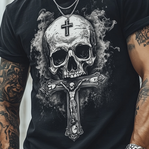 Men's Retro Casual Skull Cross Printed Round Neck Short Sleeve T-Shirt