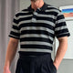 Men's Retro Casual Striped Print Lapel Short Sleeve T-Shirt