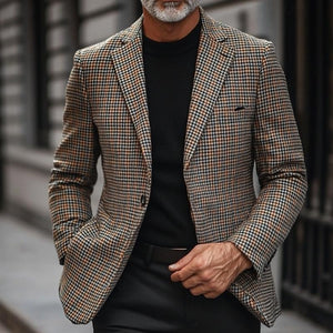 Men's Vintage Check Lapel Single Breasted Blazer