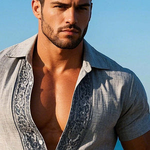 Men's Printed Lapel Short Sleeve Shirt