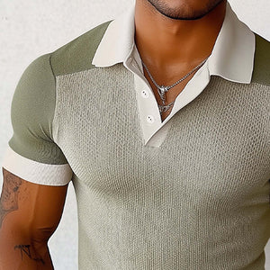 Men's Summer Comfortable Elastic Colorblock Polo Shirt
