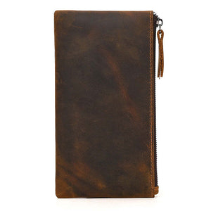 Men's Vintage Crazy Horse Leather Large Capacity Zip Long Wallet