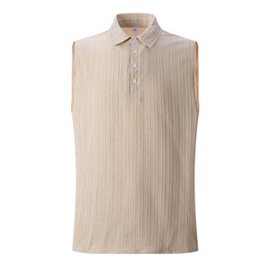 Men's Solid Color Lapel Pullover Tank Tops