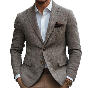 Men's Vintage Herringbone Notch Lapel Two Buttons Slim Blazer