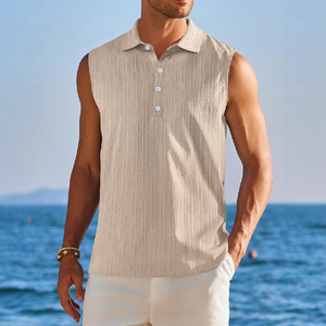 Men's Solid Color Lapel Pullover Tank Tops