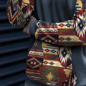 Men's Retro Casual Ethnic Style Geometric Print Hoodie