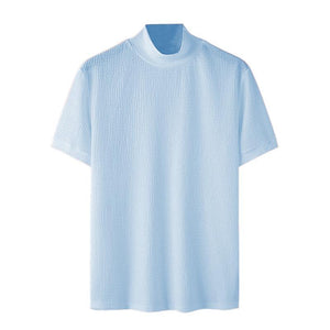 Men's Half Turtleneck Solid Color Tight Knitted Short-Sleeved T-Shirt