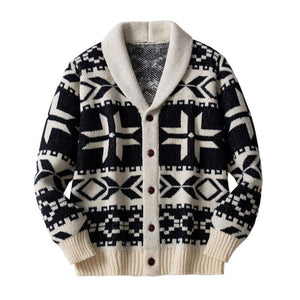 Men's Christmas Jacquard Thick Lapel Single Breasted Knitted Cardigan