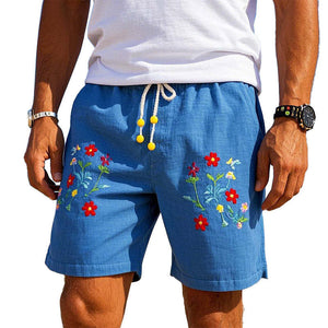 Men's Floral Embroidered Blend Shorts