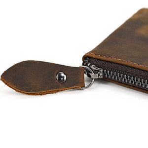 Men's Vintage Crazy Horse Leather Large Capacity Zip Long Wallet