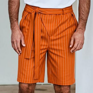 Men's Spring/Summer Fashion Striped Casual Knee-Length Shorts (Belt Included)