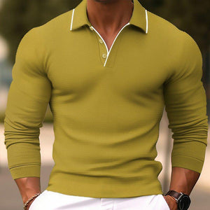 Men's Solid Color Lapel Slim Fit Long Sleeve Polo Shirt