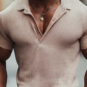 Men's Solid Color Woolen Slim Fit Short-sleeved Polo Shirt