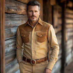 Men's Vintage Cotton And Linen Suede Long Sleeve Shirt