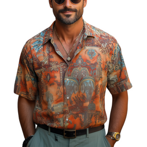 Men's Retro Printed Casual Short Sleeve Shirt