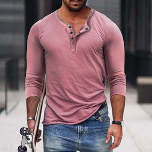 Men's Casual Cotton Blend Henley Neck Slim Fit Long Sleeve T-Shirt