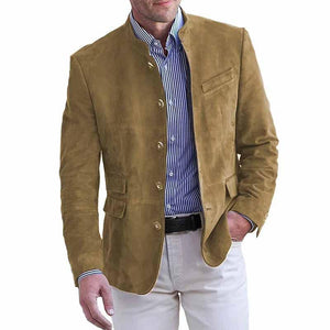 Men's Retro Stand Collar Single Breasted Slim Fit Multi-pocket Blazer