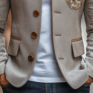Men's Classic Retro Stand Collar Thin Cotton And Linen Embroidered Slim Jacket