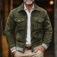 Men's Striped Trim Suede Lapel Chest Pocket Zipper Casual Jacket