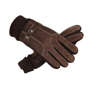 Men's Autumn And Winter Plus Velvet Cotton Thick Warm Touch Screen Pigskin Gloves