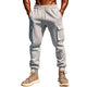 Men's Solid Color Plush Elastic Waist Multi-pocket Sports Pants