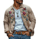 Men's Casual Linen Embroidered Lapel Loose Long Sleeve Shirt