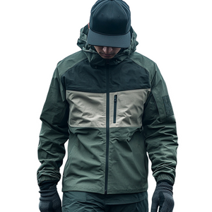 Men's Casual Outdoor Waterproof Color Blocked Multi-Pocket Hooded Jacket