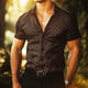 Men's Retro Casual Geometric Print Satin Lapel Short Sleeve Shirt