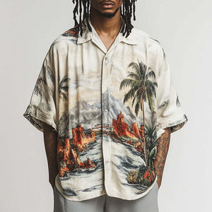 Men's Landscape Printed Casual Short Sleeve Shirt