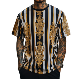 Men's Retro Casual Baroque Printed Round Neck Short Sleeve T-Shirt