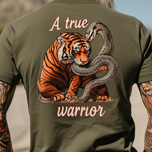 Men's Retro Casual A True Warrior Print Round Neck Short Sleeve T-shirt