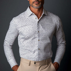 Men's Business Slim Fit Long Sleeve Printed Shirt