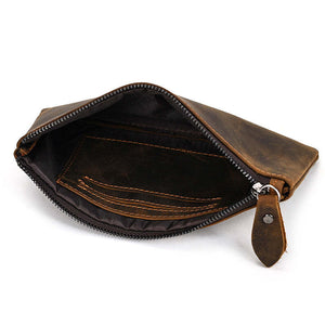 Men's Vintage Crazy Horse Leather Large Capacity Zip Long Wallet