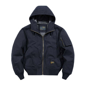 Men's Casual Cotton Loose Hooded Zipper Bomber Jacket