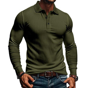 Men's Casual Elastic Long Sleeve POLO Shirt