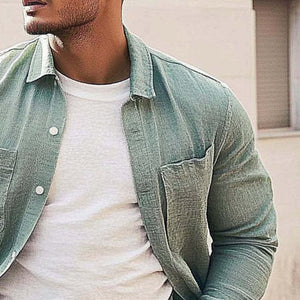 Men's Casual Solid Color Lapel Long Sleeve Shirt