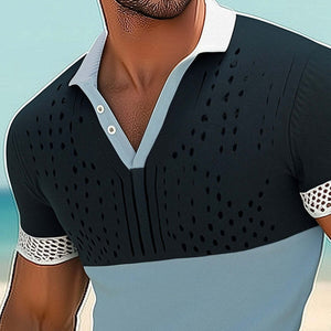 Men's Summer Fashion V-neck Colorblock Knitted T-shirt