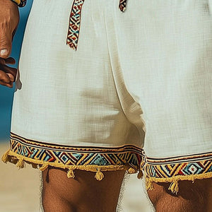 Men's Summer Retro Embroidered Cotton And Linen Shorts
