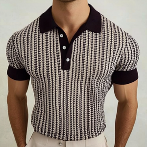 Men's Retro Contrast Print Lapel Slim Short Sleeve Polo Shirt