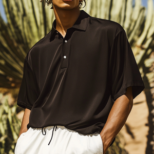 Men's Stylish Satin Lapel Oversized Short Sleeve Polo Shirt