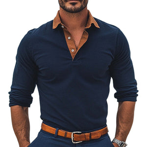 Men's Comfortable Basic Polo Collar Colorblock T-shirt
