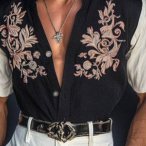 Men's Contrast Embroidered Short Sleeve Shirt