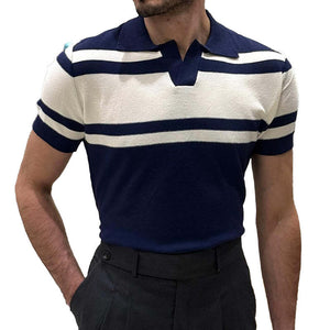 Men's Knitted Lapel Striped Short Sleeve POLO Shirt