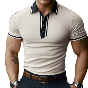 Men's Summer Comfortable Light Khaki Polo Neck Short Sleeve T-Shirt