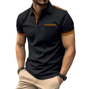 Men's Colorblock Chest Pocket Lapel Short Sleeve Polo Shirt