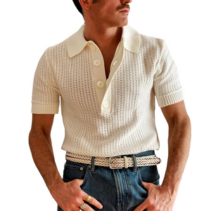 Men's Knit Hollow Lapel Lapel Short Sleeve Polo Shirt